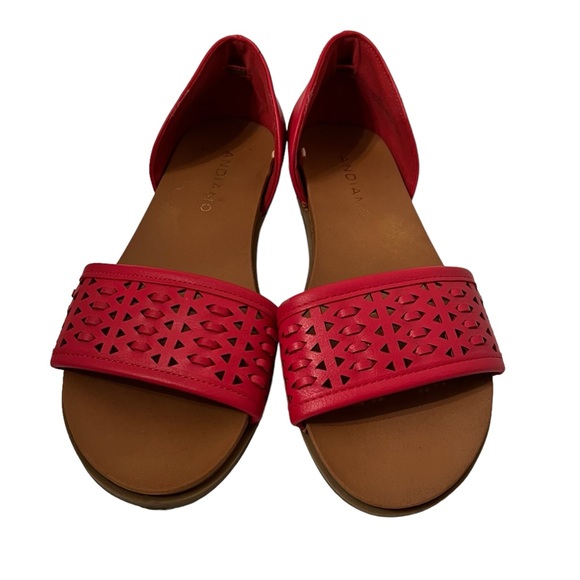 Andiamo Red Open Cutwork Peep Toe Flat Shoes Size 5 1/2 M - Picture 1 of 7